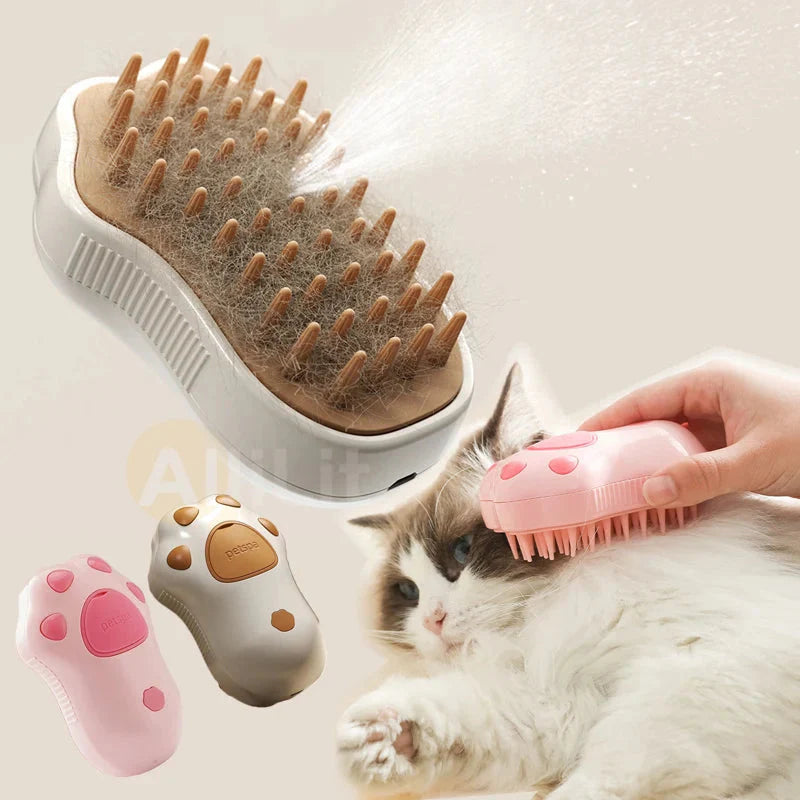 Electric Cat Steam Brush โ 3-In-1 Pet Grooming Comb with Water Spray for Cats and Dogs, USB Rechargeable